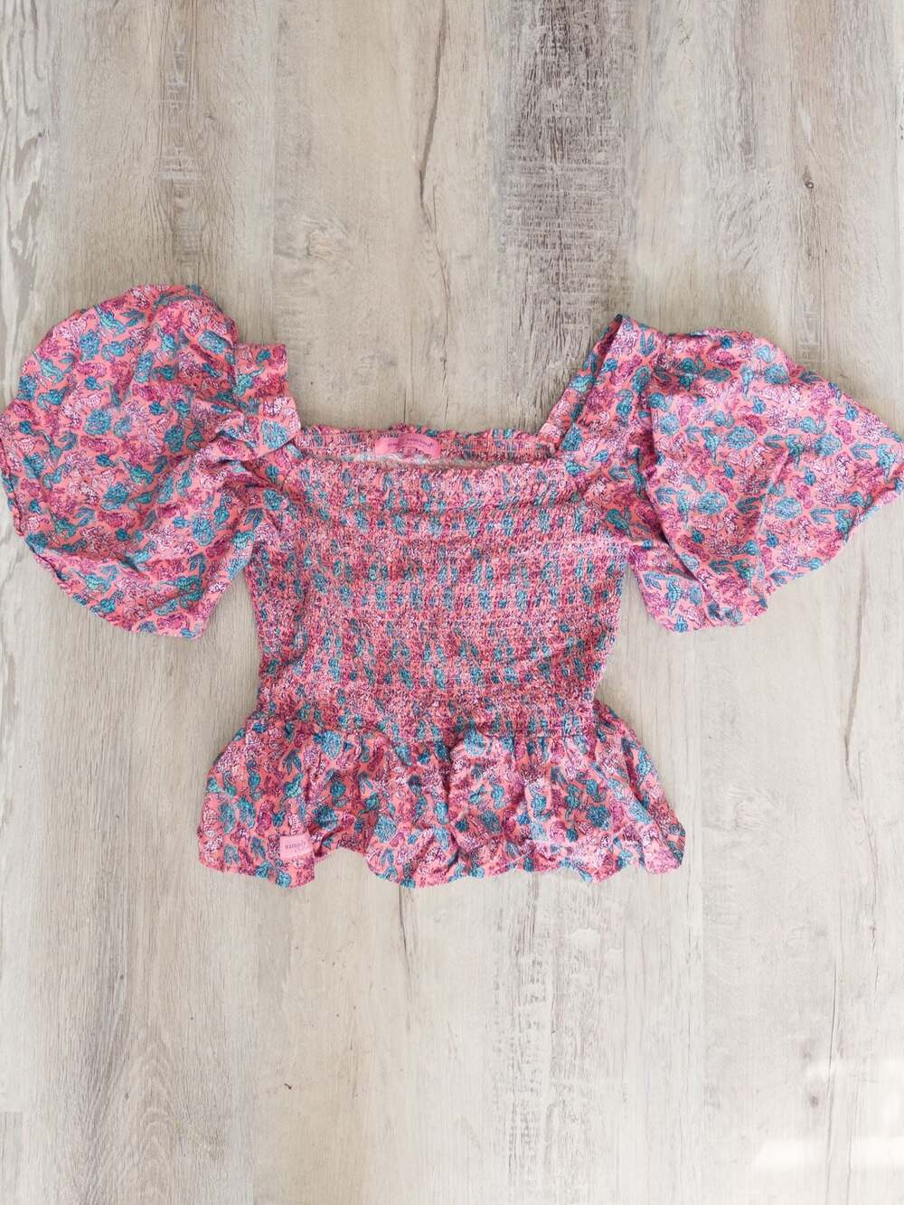 Simply Southern Seahorse Print Smocked Peplum Top with Puff Sleeves